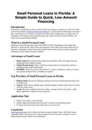 Small Personal Loans in Florida