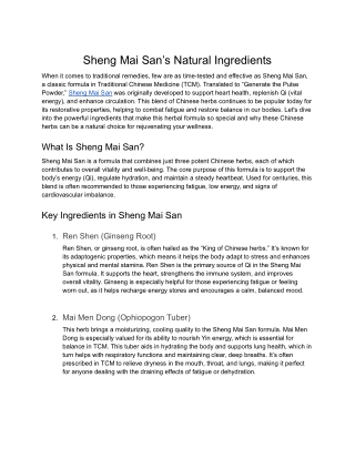 Sheng Mai San’s Natural Ingredients