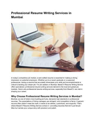Professional Resume Writing Services in Mumbai