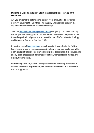 diploma in diploma in supply chain management