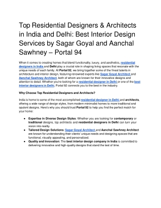 Top Residential Designers & Architects in India and Delhi_ Best Interior Design Services by Sagar Goyal and Aanchal Sawh