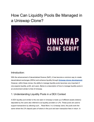 How Can Liquidity Pools Be Managed in a Uniswap Clone