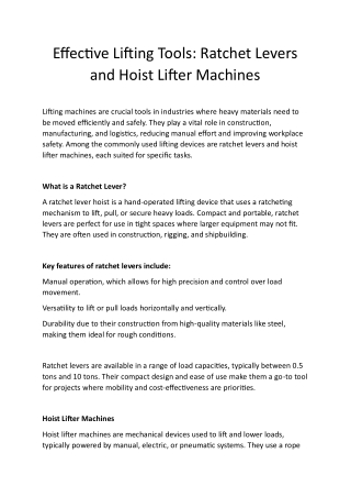 effective lifting tools ratchet levers and hoist