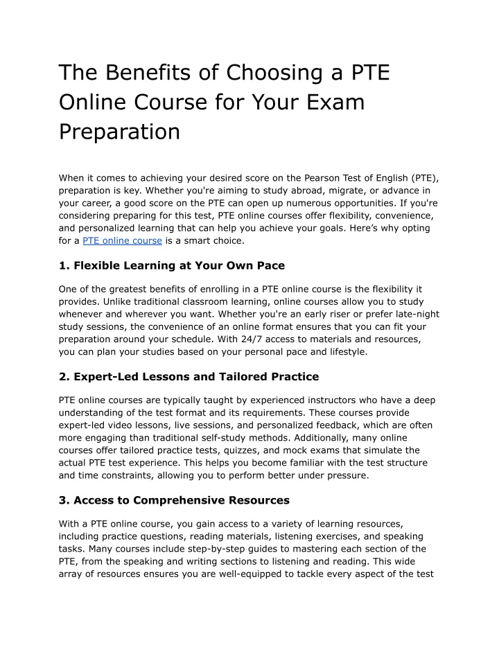 the benefits of choosing a pte online course