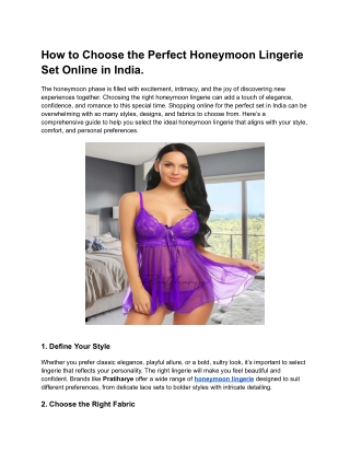 How to Choose the Perfect Honeymoon Lingerie Set Online in India.