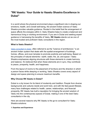 "RK Vaastu: Your Guide to Vaastu Shastra Excellence in Dubai"
