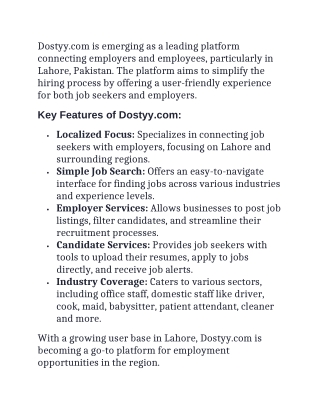 Dostyy Job Portal Key Features