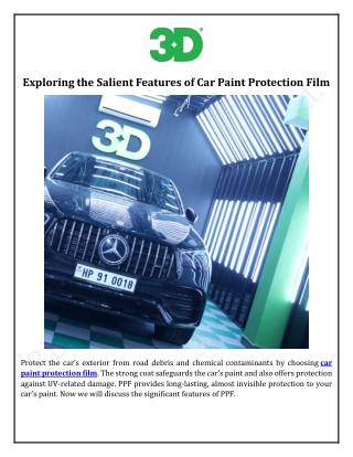 Exploring the Salient Features of Car Paint Protection Film