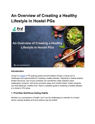 An Overview of Creating a Healthy Lifestyle in Hostel PGs