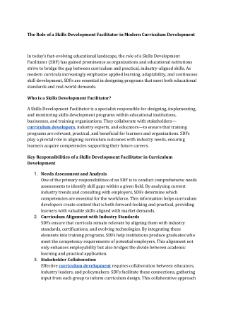 the role of a skills development facilitator