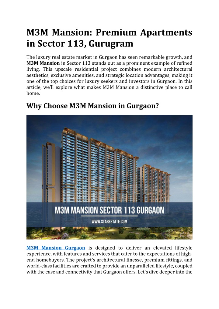 m3m mansion premium apartments in sector