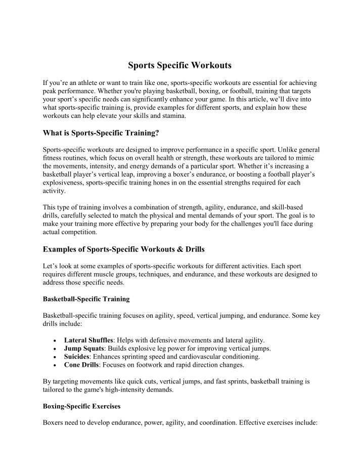 sports specific workouts