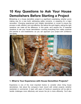 10 Key Questions to Ask Your House Demolishers Before Starting a Project