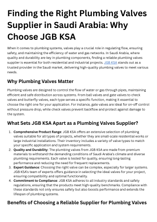 Finding the Right Plumbing Valves Supplier in Saudi Arabia Why Choose JGB KSA