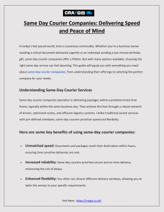 Same Day Courier Companies  Delivering Speed and Peace of Mind