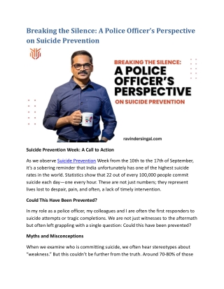 Breaking the Silence: A Police Officer’s Perspective on Suicide Prevention