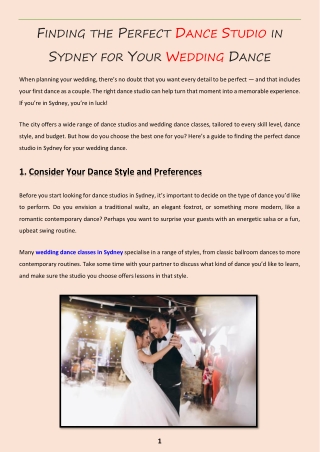 Finding the Perfect Dance Studio in Sydney for Your Wedding Dance