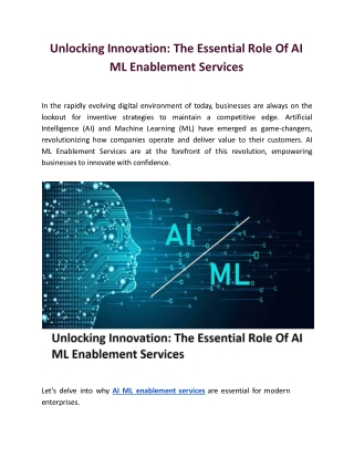 Unlocking Innovation: The Essential Role Of AI ML Enablement Services