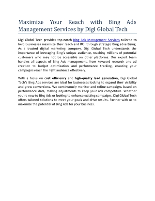 Maximize Your Reach with Bing Ads Management Services by Digi Global Tech