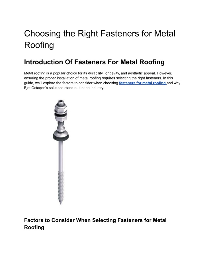 choosing the right fasteners for metal roofing