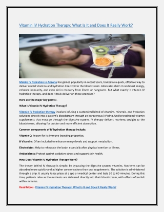 Vitamin IV Hydration Therapy: What Is It and Does It Really Work?