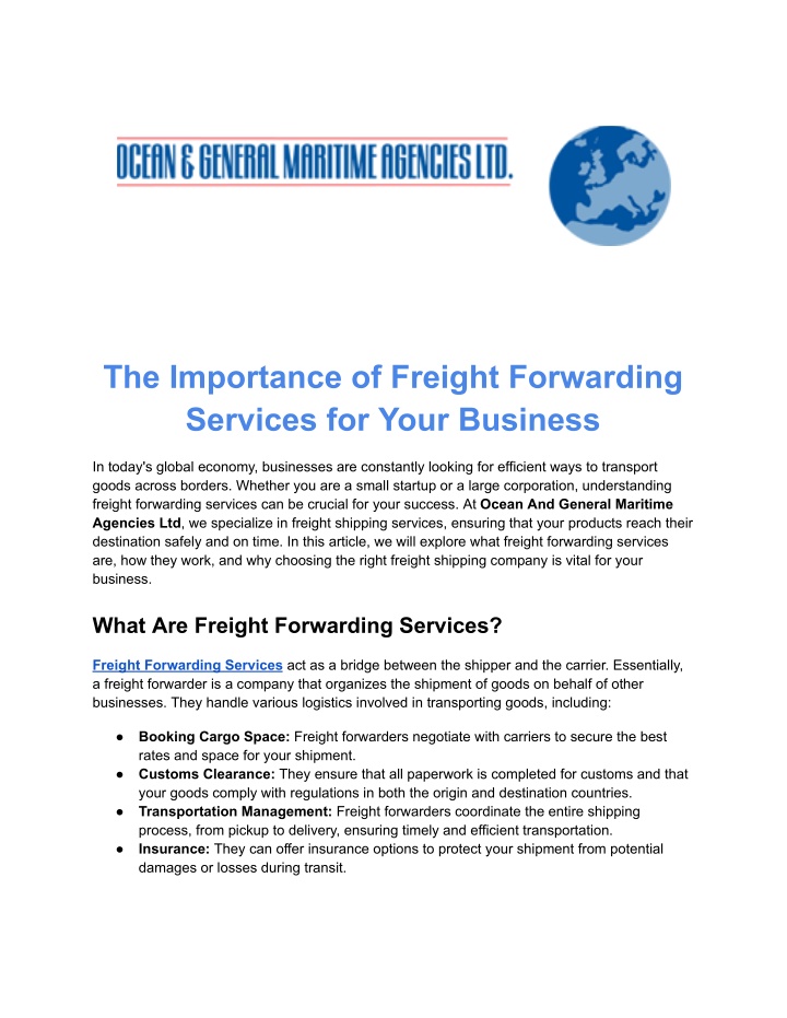 the importance of freight forwarding services