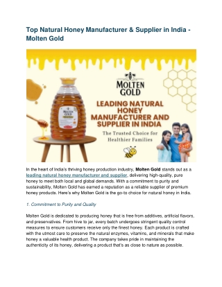 Top Natural Honey Manufacturer & Supplier in India - Molten Gold