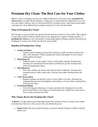 Premium Dry Clean The Best Care for Your Clothes