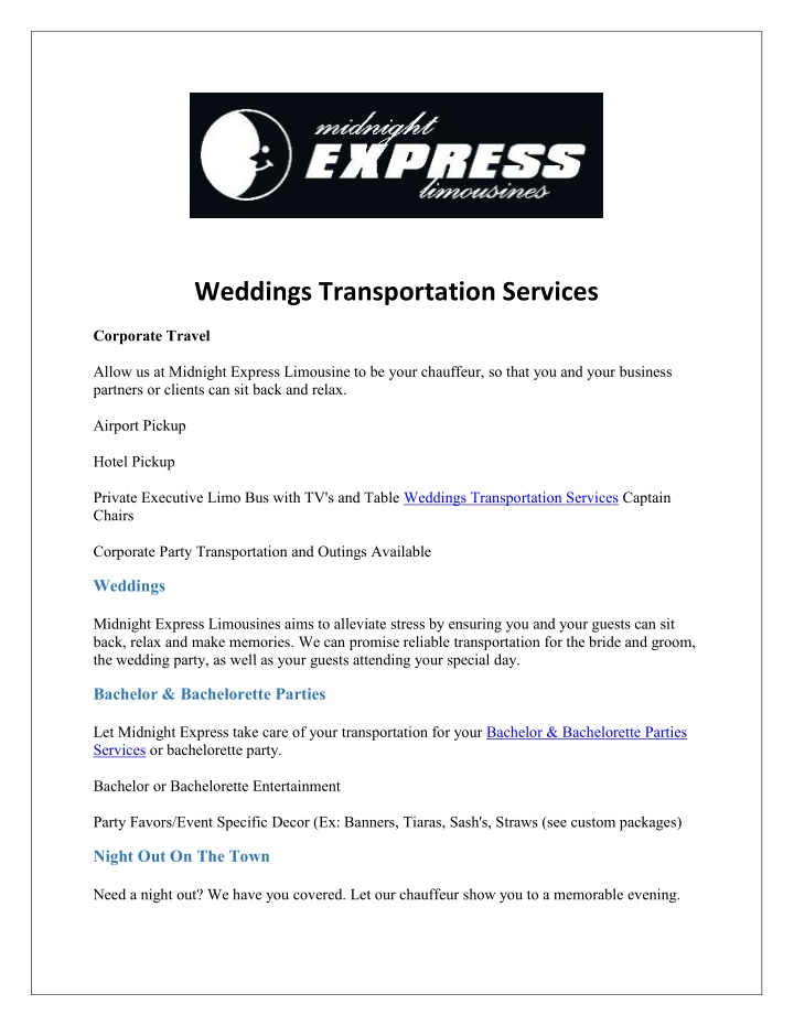 weddings transportation services