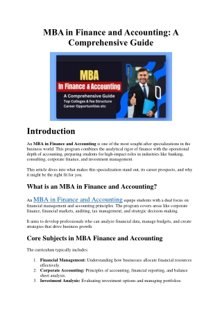 mba in finance and accounting a comprehensive