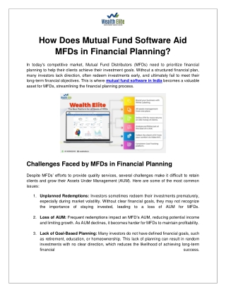 How Does Mutual Fund Software Aid MFDs in Financial Planning