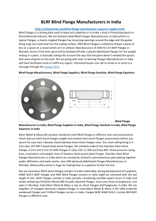 BLRF Blind Flange Manufacturers in India