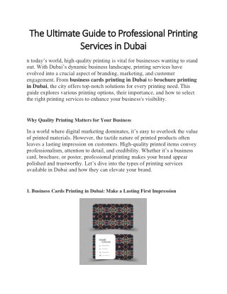 The Ultimate Guide to Professional Printing Services in Dubai