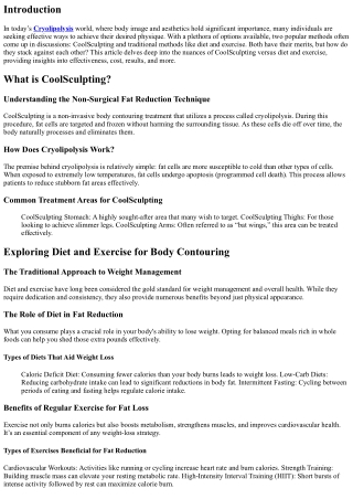 CoolSculpting vs Diet and Exercise: Which is More Effective?