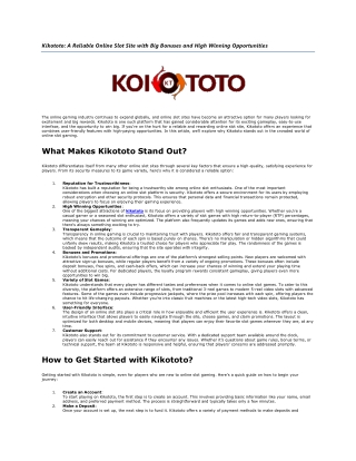 kikototo a reliable online slot site with