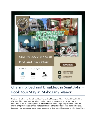 Charming Bed and Breakfast in Saint John – Book Your Stay at Mahogany Manor