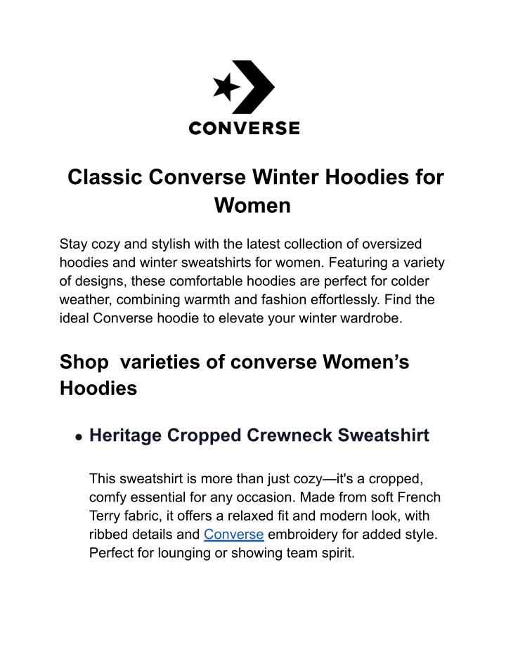 classic converse winter hoodies for women