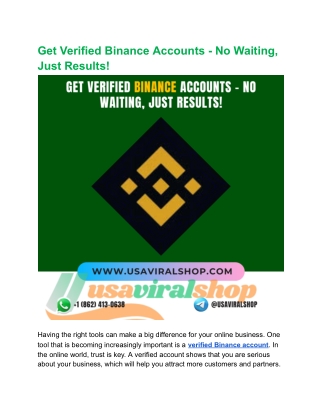 Get Verified Binance Accounts - No Waiting, Just Results