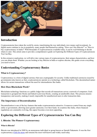 Exploring the Different Types of Cryptocurrencies You Can Buy
