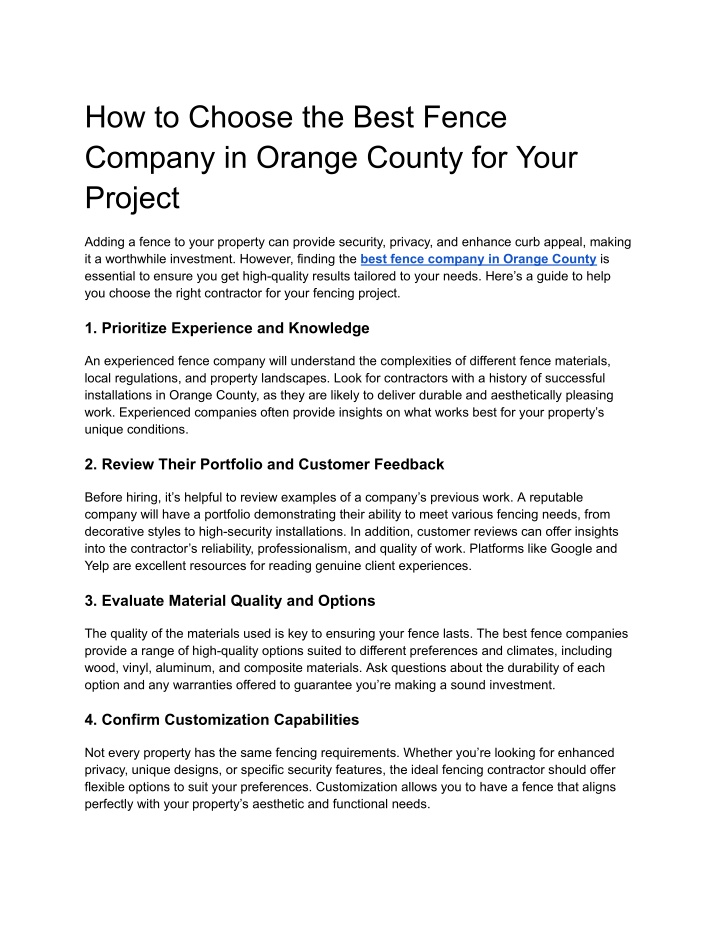 how to choose the best fence company in orange