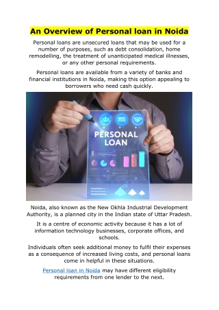 An Overview of Personal loan in Noida