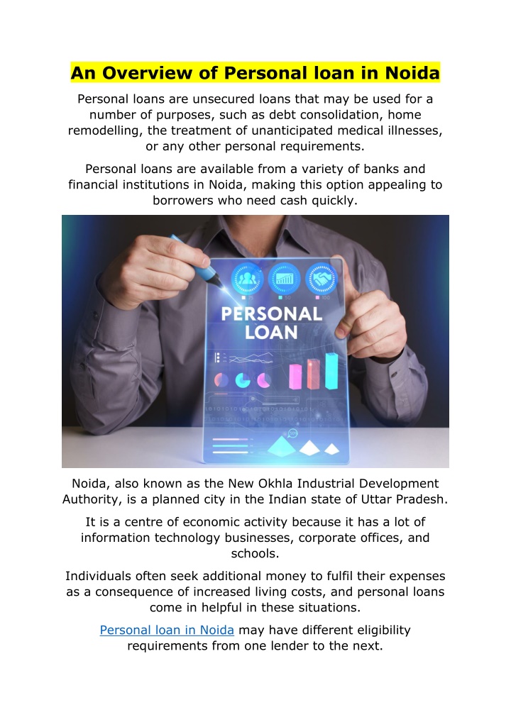 an overview of personal loan in noida