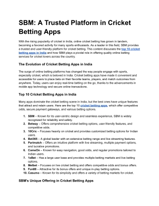 SBM_ A Trusted Platform in Cricket Betting Apps