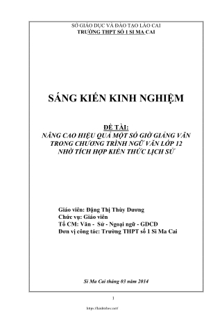 Nâng cao hiệu quả giờ giảng văn trong chương trình Ngữ văn Lớp 12 tích hợp