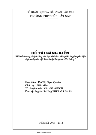 Hướng dẫn học sinh đọc hiểu phần truyện ngắn hiện thực phê phán Việt Nam