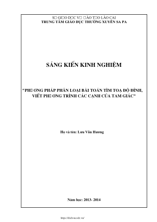 Phương pháp phân loại bài toán tìm tọa độ đỉnh, viết PT các cạnh của tam giác