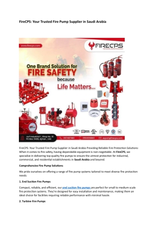 FireCPS-Your Trusted Fire Pump Supplier in Saudi Arabia