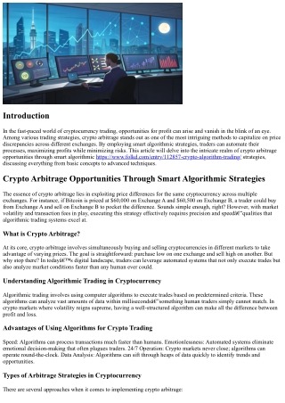 Crypto Arbitrage Opportunities Through Smart Algorithmic Strategies
