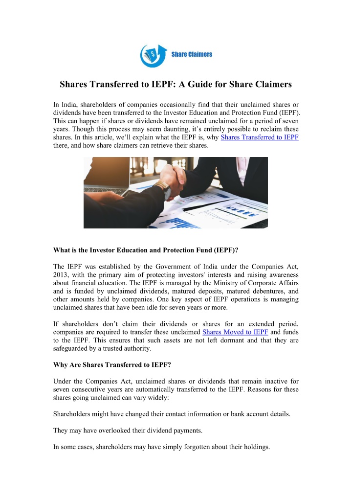 shares transferred to iepf a guide for share