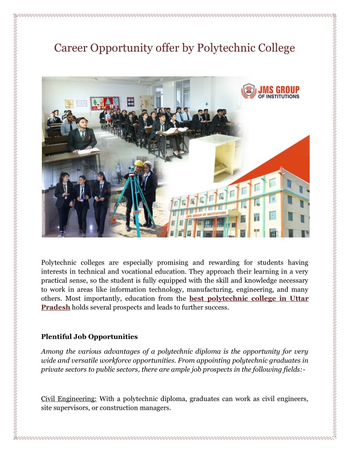 career opportunity offer by polytechnic college